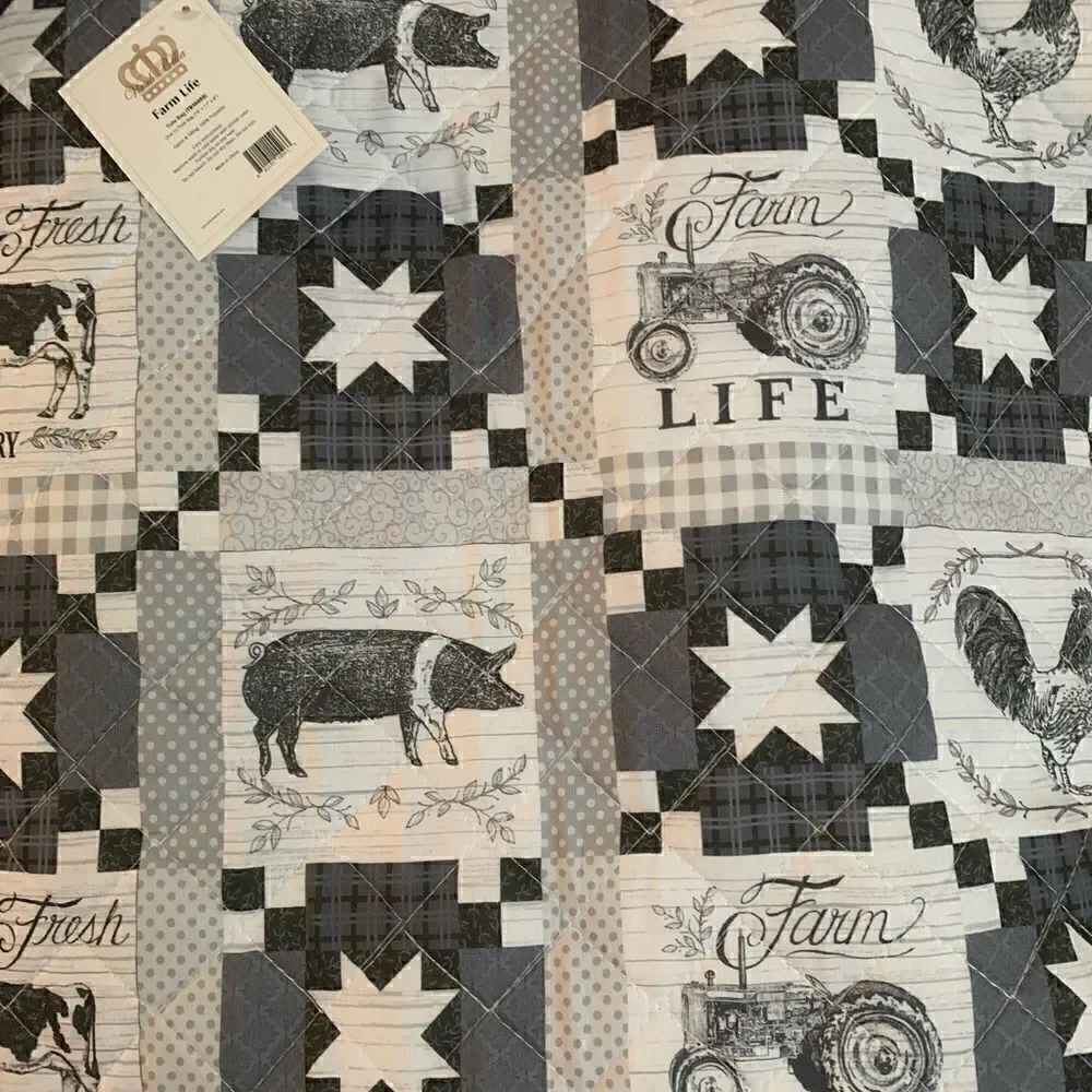 New Farmhouse Animals Patchwork Oversized Quilted Tote Bag Farm Life Cow Tractor